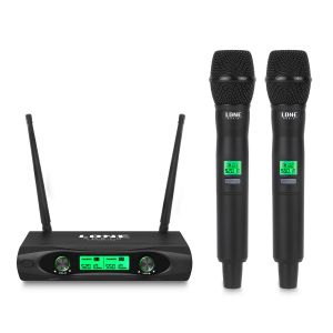 Ensemble microphones r&eacute;cepteur UHF Lone Audio LA-MIC102 double canaux avec 2 microphones &agrave; main - 500MHz -700MHz