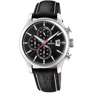 Image de Festina Montre CHRONO F20375-3 - Montre DATEUR ACIER CADRAN NOIR BRACELET CUIR NOIR Homme