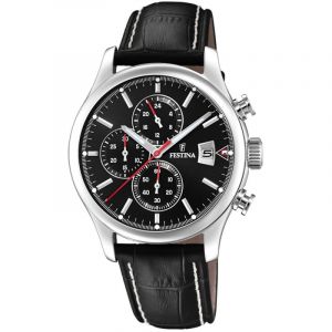 Image de Festina Montre CHRONO F20375-3 - Montre DATEUR ACIER CADRAN NOIR BRACELET CUIR NOIR Homme