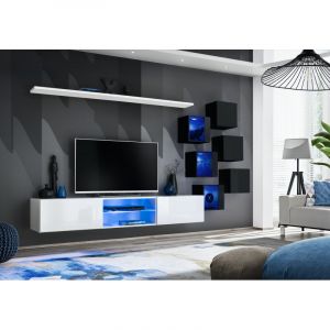 AC-Déco Ensemble Meuble TV Design "Switch XXI" 180cm Blanc & Noir