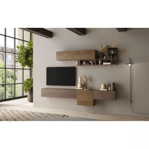 Composition murale meuble TV suspendu et buffet mural, naturel