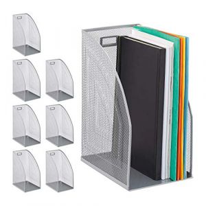 Relaxdays Boîte classeur métal, lot de 8, DIN A4, droit, large, mailles, pour journaux, bureau, HlP: 32 x 16 x 24,5 cm, argenté