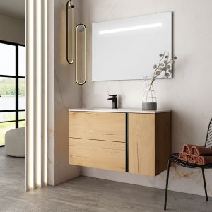 Meuble de salle de bain vasque déportée - 2 tiroirs - prado et miroir Led stam - 100cm