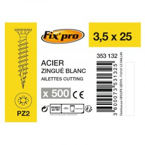 Image de Fix'Pro Vis &agrave; bois t&ecirc;te frais&eacute;e PZ - 3,5x25 - 500pces - Fixpro