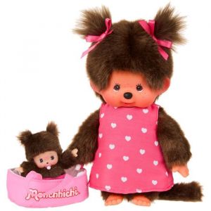 Maman & Bebi avec Sac de transport 20 cm Poup&eacute;e Monchhichi Kiki