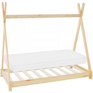 Lit d'enfant Tipi avec matelas cadre de lit bois massif de pin naturel 70x140 cm