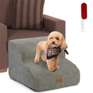 Costway Escalier Pour Animaux &Agrave; 2 Niveaux En Mousse Haute Densit&eacute;, Housse Lavable, Rampe Pour Chien/Chat Avec Fond Antid&eacute;rapant