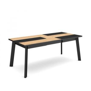 Table à manger, Meuble Salle à Manger, 200, Pour 10 personnes, Pieds en bois, Style moderne, Chêne et noir - Skraut Home