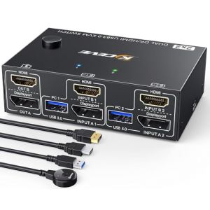 Commutateur KVM double moniteur USB 3.0 4K &agrave; 60 Hz2K &agrave; 120 Hz2 PC 2 moniteurs Commutateur KVM HDMI + Displayport pour 2 ordinat