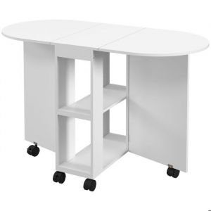 Homcom Table à manger pliante - roulettes - 4 personnes - 2 abattants, 2 étagères - panneau de particules - 120x60x77cm - blanc