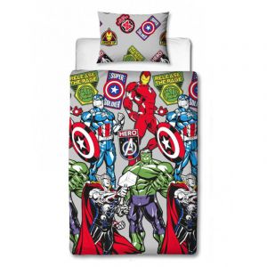 Housse de Couette Simple réversible Captain America, Thor, Hulk et Iron Man