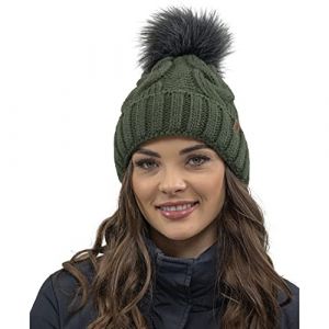 VIVISENCE Bonnet d'hiver en Tricot Doux Doublé Polaire avec Pompon en Fausse Fourrure Antistatique Chaud Et Ajustable Parfait pour Les Jours Froids 7014, Vert,Taille Unique