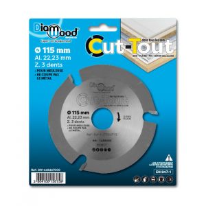 Diamwood Disque à sculpter HM CUT-TOUT D. 115 x Al. 22,23 x ép. 2.8/2.2 mm x Z3 pour bois, plâtre, PVC