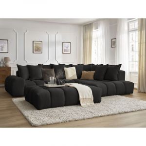 Bobochic Canap&eacute; d'angle fixe Canap&eacute; d'angle fixe everest tissu textur&eacute; avec pouf Angle droit Noir - Noir
