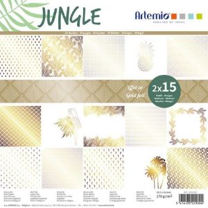 Artémio Bloc de 30 feuilles de papier scrapbooking 30x30 cm"Jungle foil or" d'