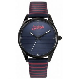 Image de Jean-Paul Gaultier Montre Jean-Paul Gaultier 8502417 - Bracelet Cuir Bicolore Noir Rouge Boitier Acier Argenté Femme