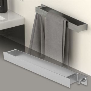 Porte-serviettes sans percer 42 cm argent à coller salle de bain étagère murale