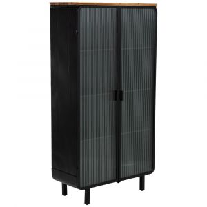 Vitrine en métal, bois et verre 2 portes noir 84 x 35,8 x 152 h cm