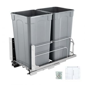 VEVOR Poubelle Coulissante sous &Eacute;vier et sous Plan 2x24,85 L, Collecteur de D&eacute;chets avec Syst&egrave;me Coulissant en M&eacute;tal &agrave; Fermeture Douce, Syst&egrave;me de Tri S&eacute;lectif Placard Meuble Bas, Cuisine, Gris