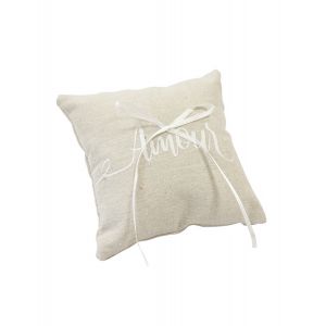 Coussin pour alliances en toile Amour 15 x 15 cm