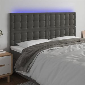 VidaXL Tête de Lit à LED Meuble de Chambre à Coucher Accessoire de Lit Double Tête de Cadre de Lit Intérieur Gris Foncé 180x5x118/128 cm Velours