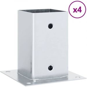 Image de VidaXL Bases de poteau carrées 4 pcs argent 81x81 mm acier galvanisé, base de clôture en béton, base de poteau de clôture 42000008