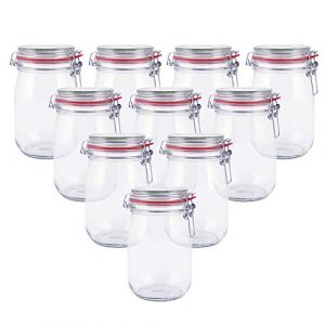 Pajoma Lot de 10 bocaux en verre, à étrier, 1000 ml chacun, avec joint en caoutchouc, fabriqués en Allemagne
