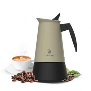 Cecotec Cafetière Italienne Piccolina 200 Green.Capacité 100 ml pour 2 tasses,Design élégant en acier,Filtre en acier inoxydable,Convient à toutes les surfaces,Soupape de sécurité, Joint en silicone