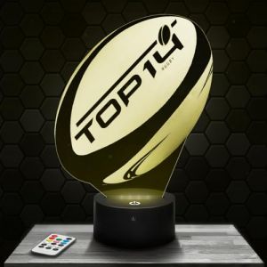 Lampe 3D - Ballon de Rugby Top14 - Accessoire Objet Cadeau Ballon de Rugby Top14 - Veilleuse Led Tactile avec socle au choix