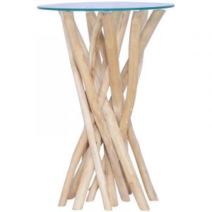 Image de VidaXL Table basse avec dessus en verre 35x35x50cm Bois de teck massif