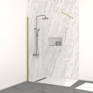 Aurlane Paroi de douche à l'italienne 120x200 cm verre trempé 8 mm - Finition Or Brossé - freedom 2 gold