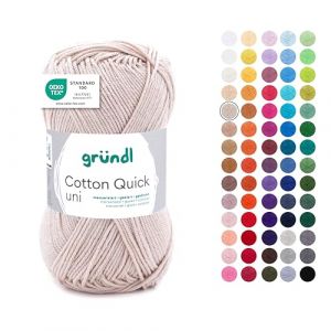 Gründl Laine Cotton Quick uni Fil uni pour tricoter et crocheter en 100% coton, 1 pelote de 50 g / 125 m, fil à crochet/fil à tricoter,Sand
