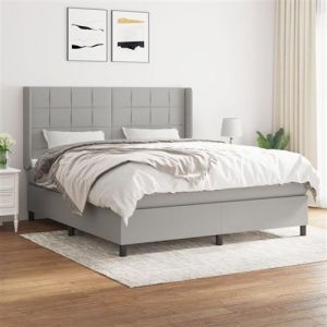 VidaXL Sommier &agrave; Lattes de Lit avec Matelas, Lit Rembourr&eacute;, Lit Double, Lit Adulte de Chambre &agrave; Coucher Int&eacute;rieur, Moderne, Gris Clair 160x200cm Tissu 3131441