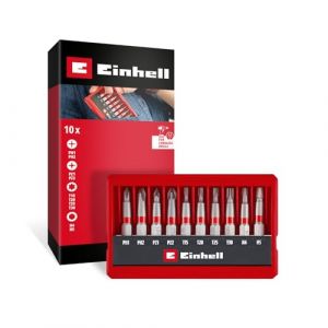 Einhell Original Bit-Set 10 pcs. (50-mm-Bits PH/PZ/T/H, acier sablé S2, E 6.3 tige, cassette de poche avec fonction de mise en place)