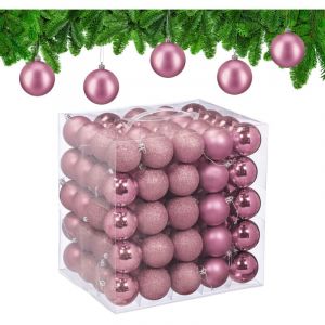 Relaxdays Boule de Noël, lot Pratique de 50, en Plastique Robuste, pour Le Sapin, diamètre : 6 cm, Rose