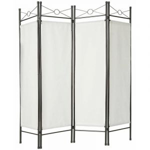 Paravent cloison blanc tissu toile 4 panneaux 180 x 160 cm décoration 08_0000442