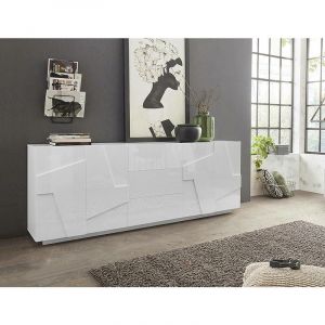 Buffet 4 portes et 3 tiroirs effet bois blanc