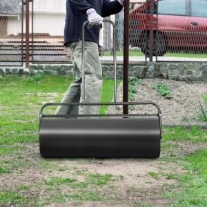 COSTWAY Rouleau à Gazon Jardin Largeur 90cm en Acier Volume 63L Ø 30 cm Poignée Ergonomique en Forme de U 90L x 30l x 114H cm Noir