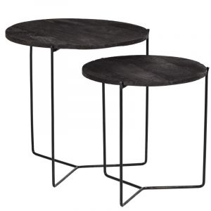 Julia-Set De 2 Tables Basses Rondes Gigognes En Manguier Noir Et M&eacute;tal