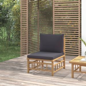 VidaXL Canapé central de jardin avec coussins gris foncé bambou