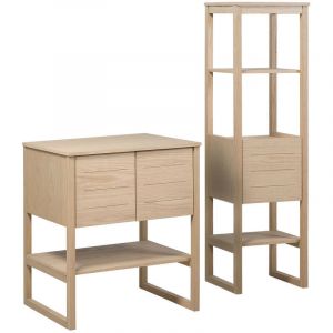 Mob-in - Meuble de Salle De Bain Chêne 70 cm + Colonne de rangement Chêne 145 cm atoll - Bois Clair