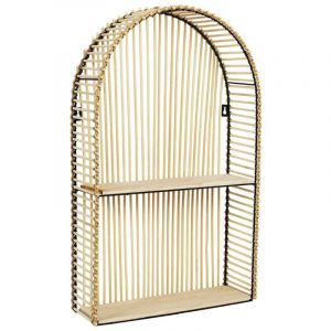 Altobuy - saphir - Etag&egrave;re murale arrondie fen&ecirc;tre en bambou et m&eacute;tal plateau bois