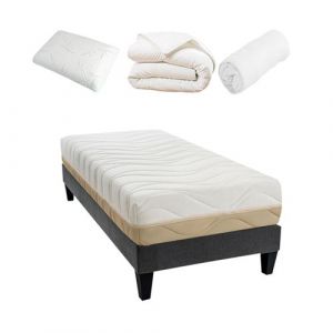 BELLECOUR LITERIE Pack Prêt à dormir Leman 1 personne Matelas Mousse Hypersoft + Sommier + Accessoires