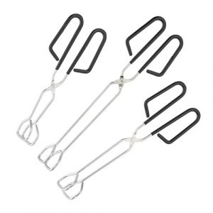 Relaxdays Pince de Barbecue, Lot de 3, poign&eacute;e rev&ecirc;tue, Pinces &agrave; Ciseaux, BBQ, Cuisine, 24, 29 et 33 cm, argent&eacute;/Noir