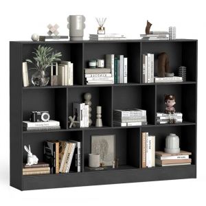 Biblioth&egrave;que de Rangement &agrave; 3 Niveaux COSTWAY-140 x 24 x 104 CM-10 Cases Ouverts-Kit Anti-Basculement-Capacit&eacute; Max 170 KG-Noir