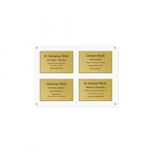 Support en plexi transparent pour 4 plaques professionnelles 20 x 30 cm