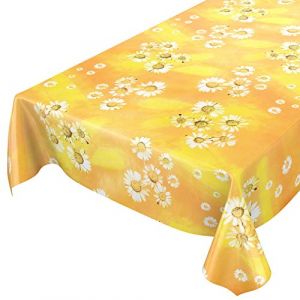 ANRO Nappe en Toile cir&eacute;e cir&eacute;e Motif Camomille Jaune 100 x 140 cm Bord coup&eacute; 100 x 140 cm