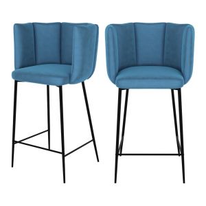 Rendez Vous Déco Chaise de bar en velours bleu et pieds en métal 65 cm (lot de 2)