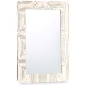 Miroir mural Blanc Marron Bois de manguier Courbe 90 x 60 x 2 cm