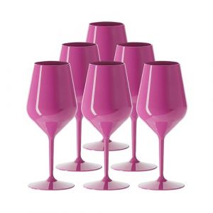 Verre à Vin Wine Cocktail INCASSABLE 47cl couleur Rose - Lot de 6 - Verre Incassable en TRITAN Réutilisable 3Rose